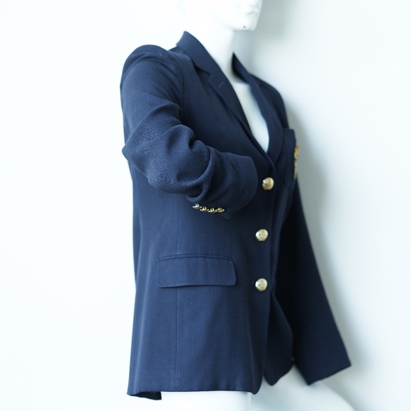 RALPH LAUREN Vintage Wool Blazer, Navy blue Gold Crown Crest, Size 4 P / 2 R - Picture 5 of 11
